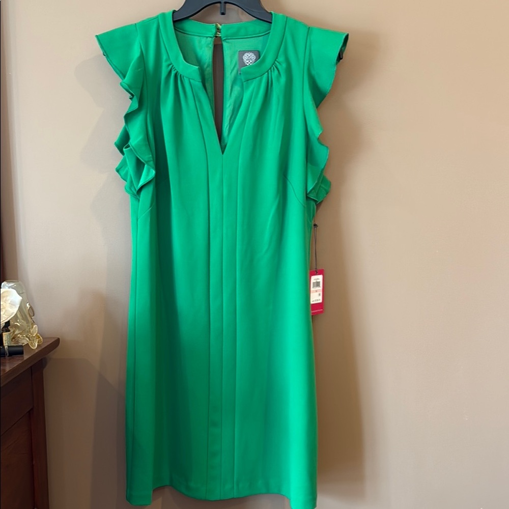 NWT!  Vince Camuto Green Ruffled Sheath Dress